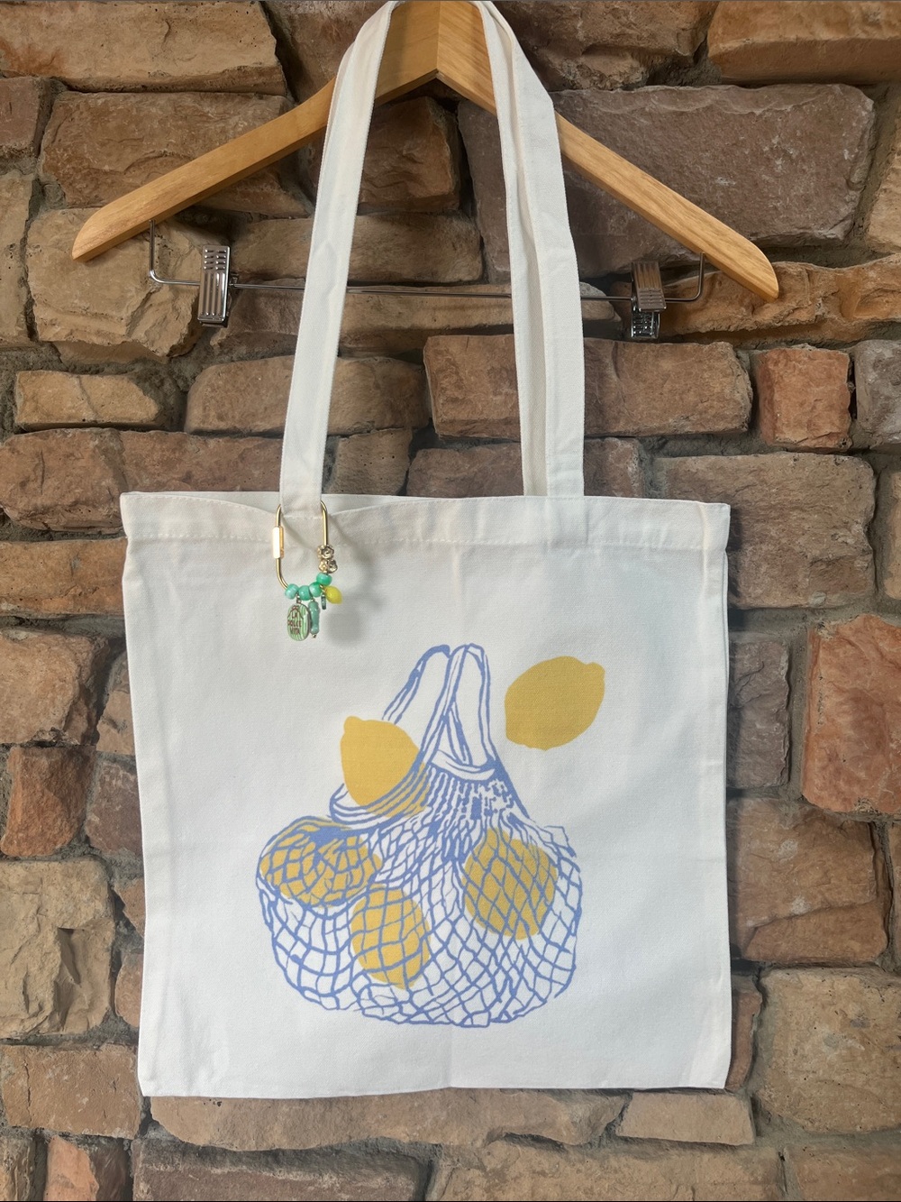 Lemon Canvas Tote and Italian quote purse charm/keychain